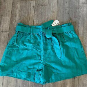 Express Cotton Paperbag Waist Belted Shorts – Teal, Size XL – NWT